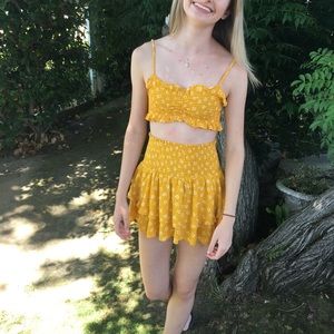 yellow floral skirt set